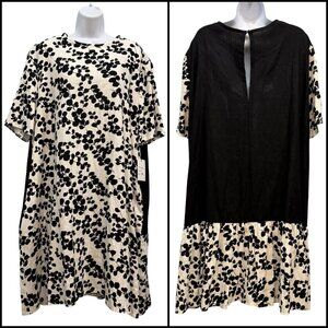 E.Eighteen Floral Shirt Dress Tunic Top Pockets Black White Boho Size 2X NWT